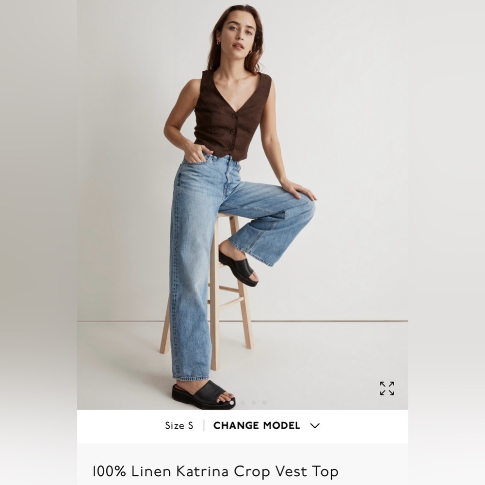 Madewell 100% Linen Katrina Crop Vest Top- Size: Small (Dark Coffee Brown)